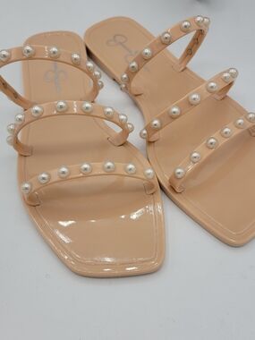 Jessica Simpson Jelly Sandals w/ Faux Pearls • Peach Color Slide Ins • Size 7